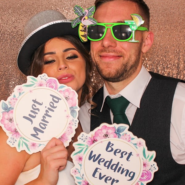 wedding couple in photo booth hire Scotland